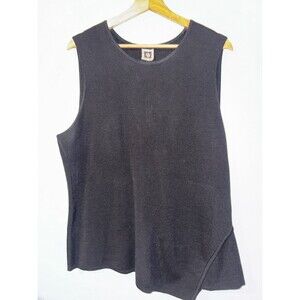 Anne Klein Womens Black Knit Sleeveless Top Asymmetrical Hem Tank Tunic Shell